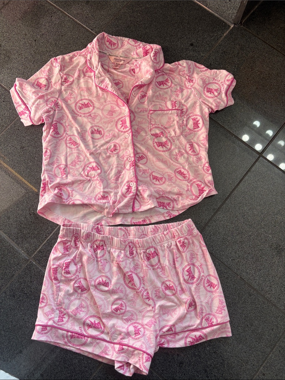 Juicy Couture Pink Short Pajama Set with Logo Print
